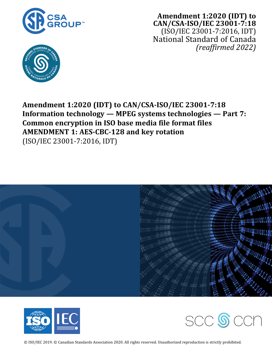 CSA CAN/CSA-ISO/IEC 23001-7:18/A1:20 (R2022) PDF Preview