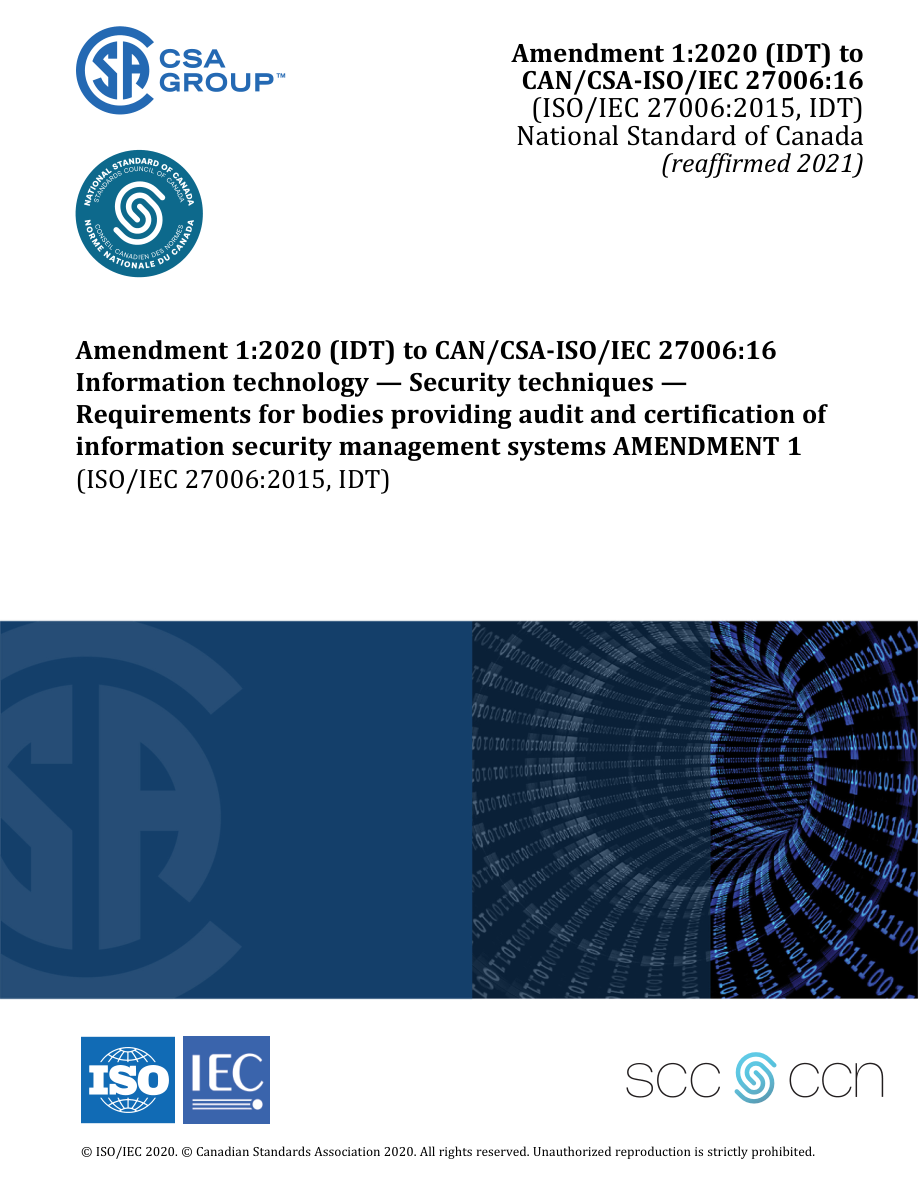 CSA CAN/CSA-ISO/IEC 27006:16/A1:20 (R2021) PDF Preview