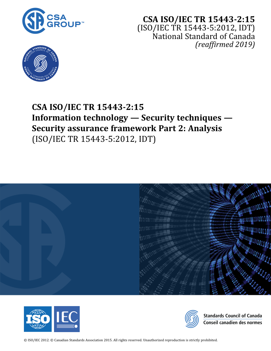 CSA ISO/IEC TR 15443-2:15 (R2019) PDF Preview