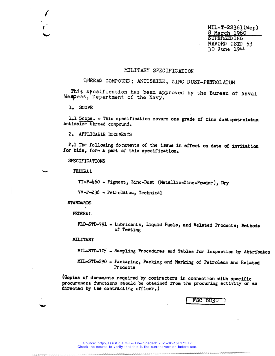 DOD MIL-T-22361:1960 PDF Preview