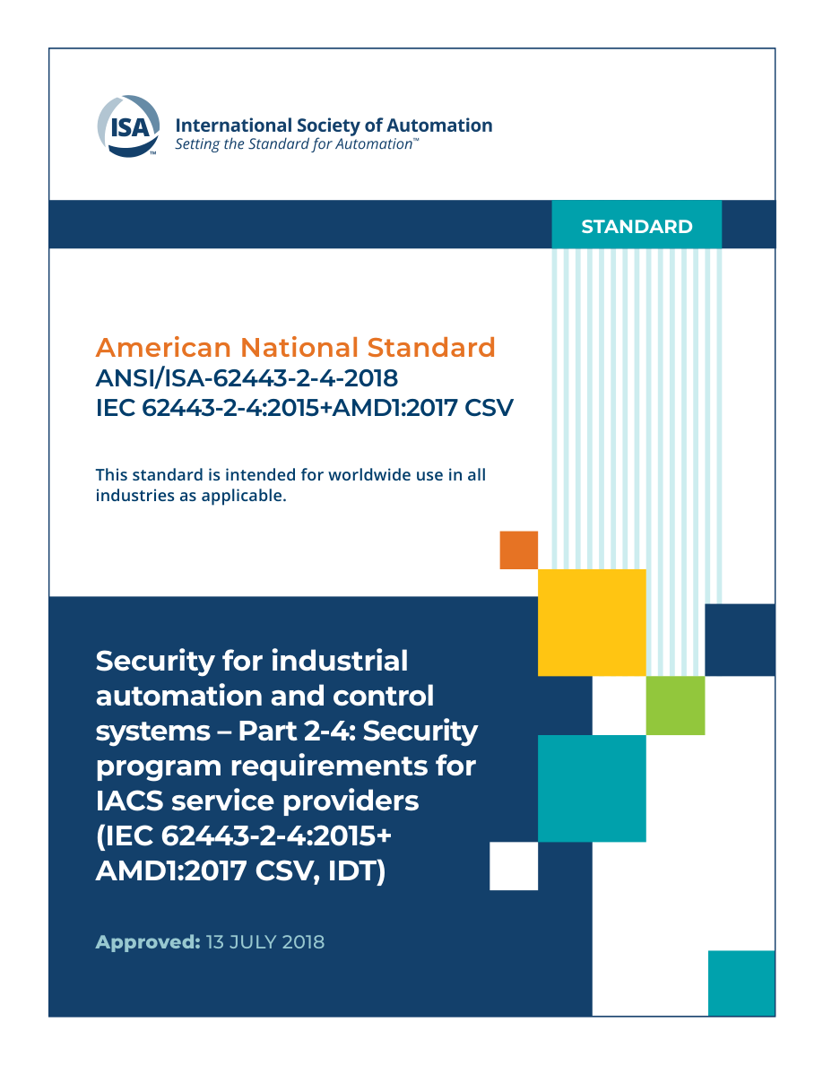 ISA ANSI/ISA 62443-2-4-2018 PDF Preview