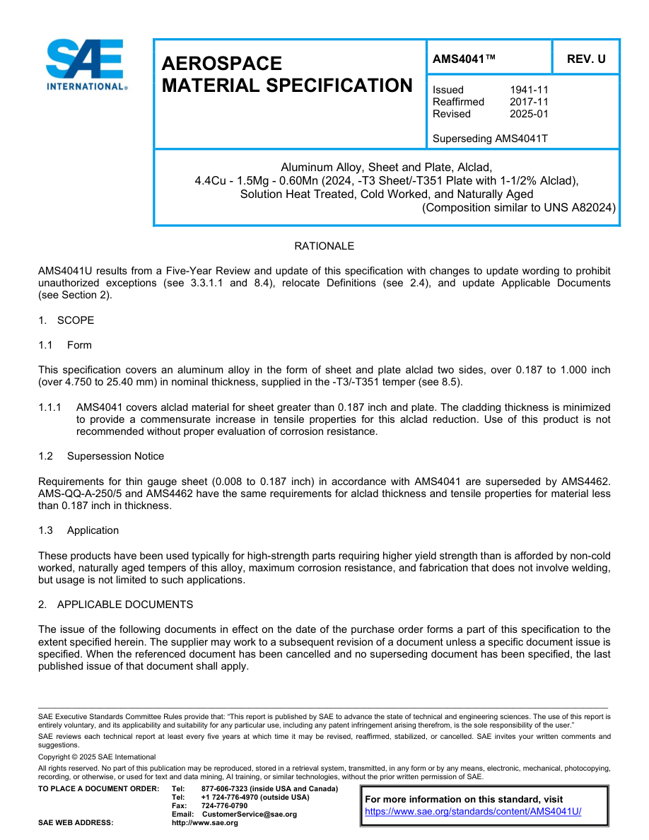 SAE AMS4041 Rev U PDF Preview