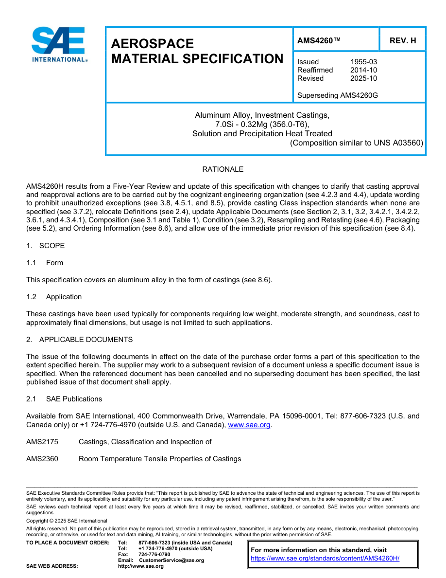 SAE AMS4260 Rev H PDF Preview