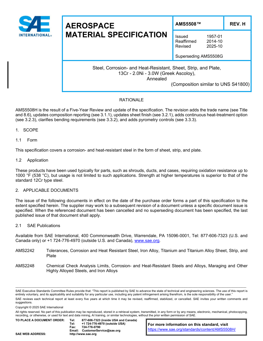 SAE AMS5508 Rev H PDF Preview