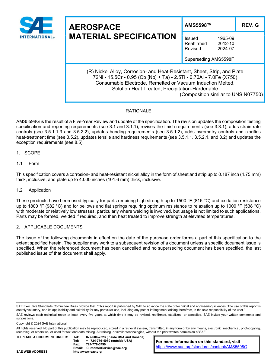 SAE AMS5598 Rev G PDF Preview