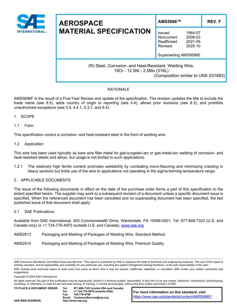 SAE AMS5696 Rev F PDF Preview