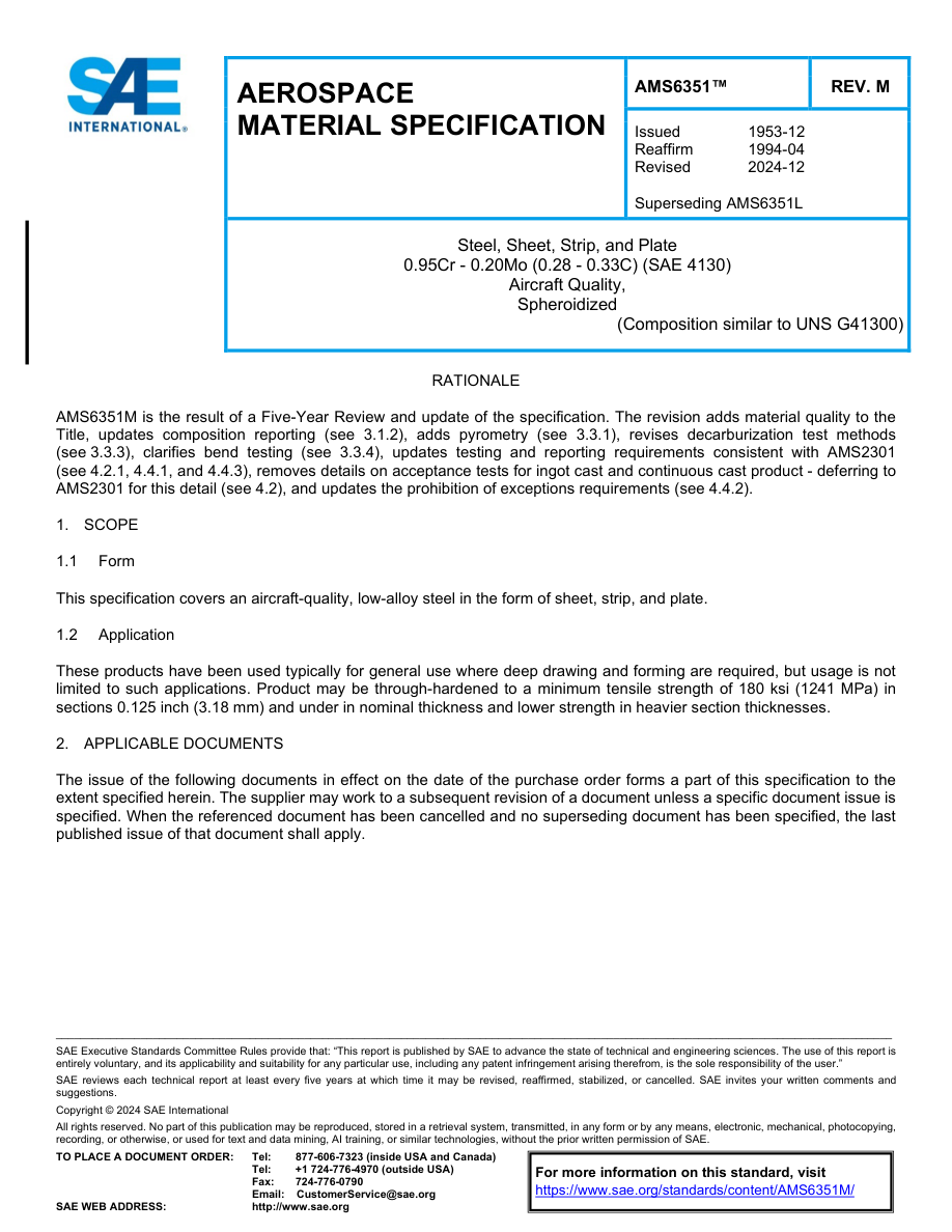 SAE AMS6351 Rev M PDF Preview