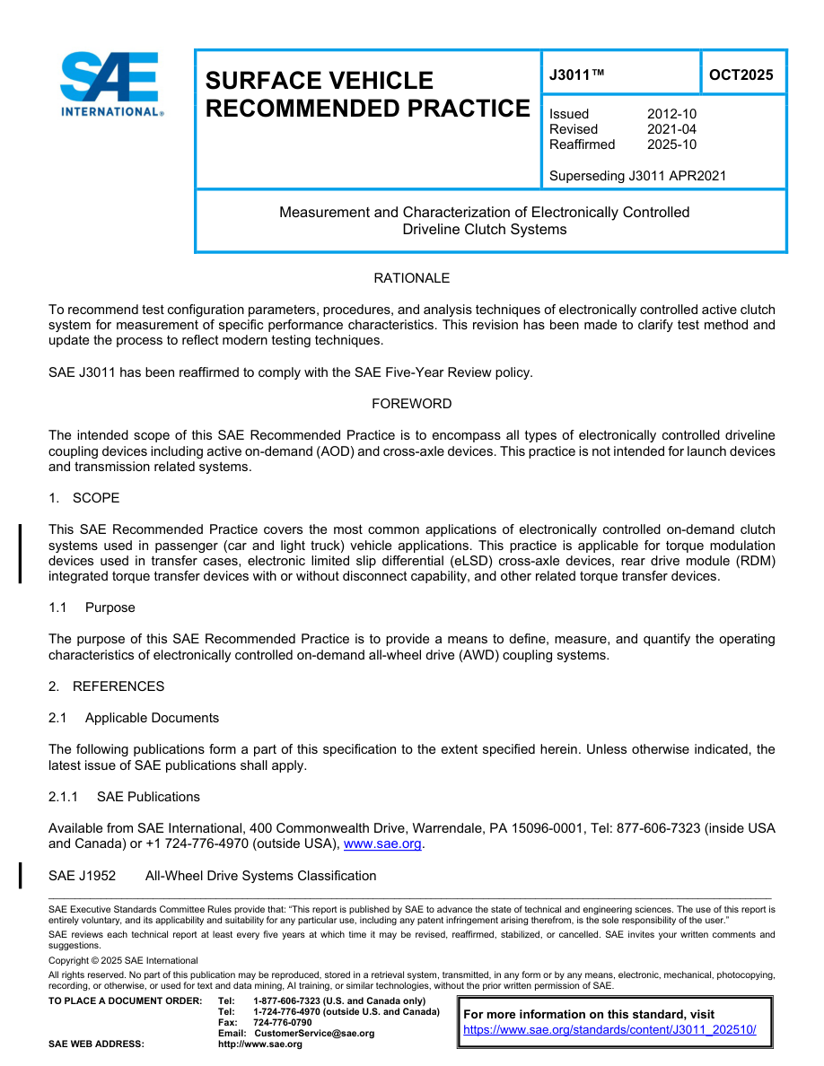 SAE J3011 (OCT2025) PDF Preview